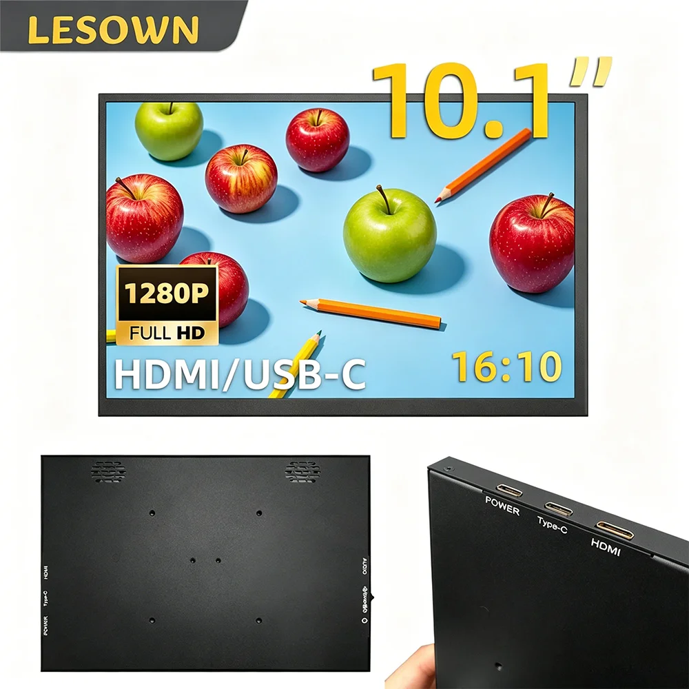 LESOWN External Micro PC Display 10.1inch 60Hz Type-C Aluminum Screen with Speakers for Beelink Windows Mini Host Rig