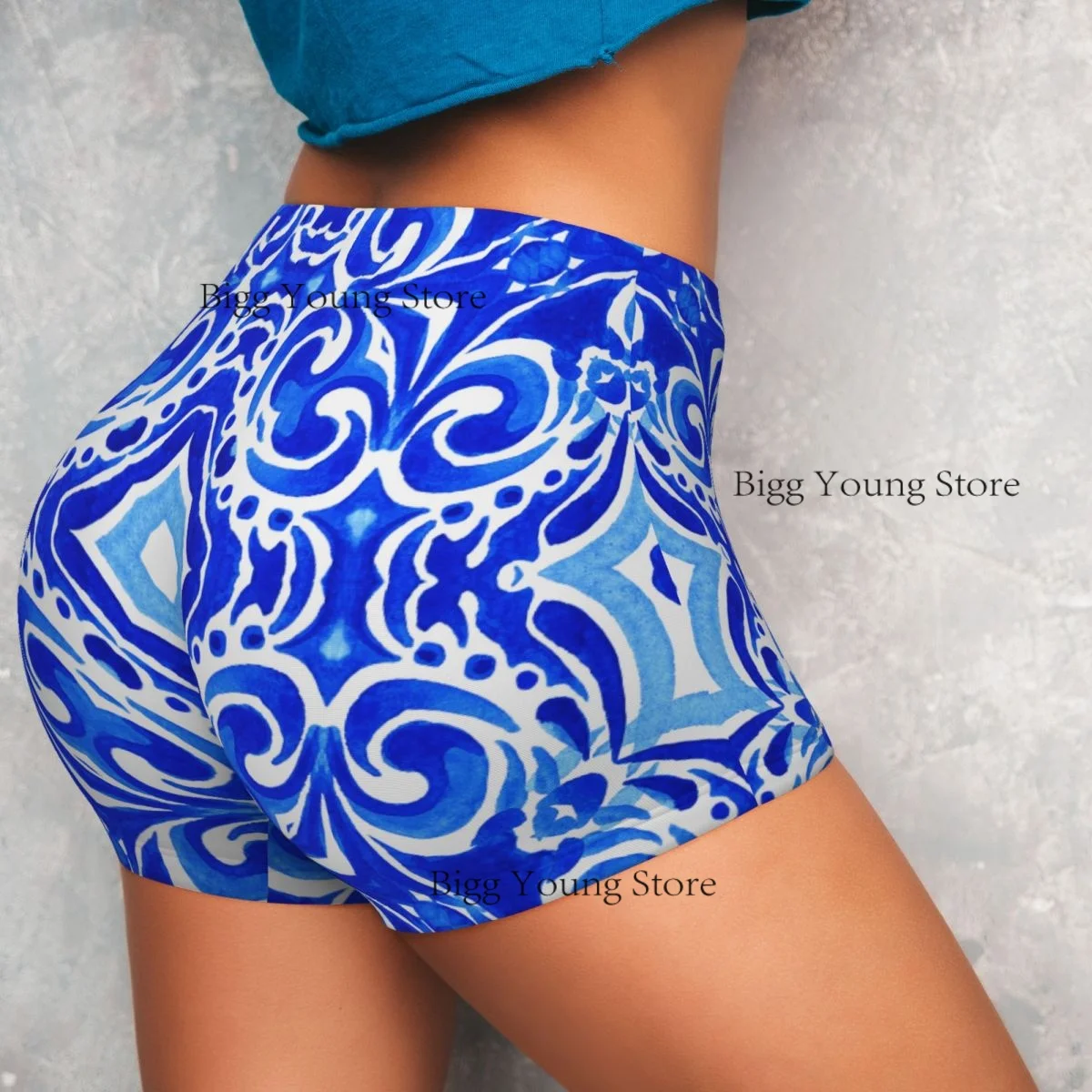 الغنيمة السراويل مثير ضيق الورك السراويل الرياضية مجردة الأزرق الأبيض مرسومة باليد ميدالية اللياقة البدنية المرأة مريحة اليوغا السراويل #2