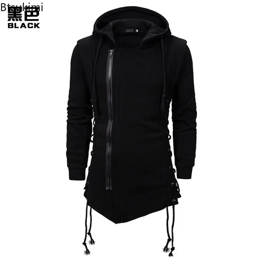 New 2024 Men\'s Casual Hoodies Sweatshirts Solid Black Grey Long Sleeve Hoodie Men Slim Fit Dark Hooded Loose Jacket Coats Male