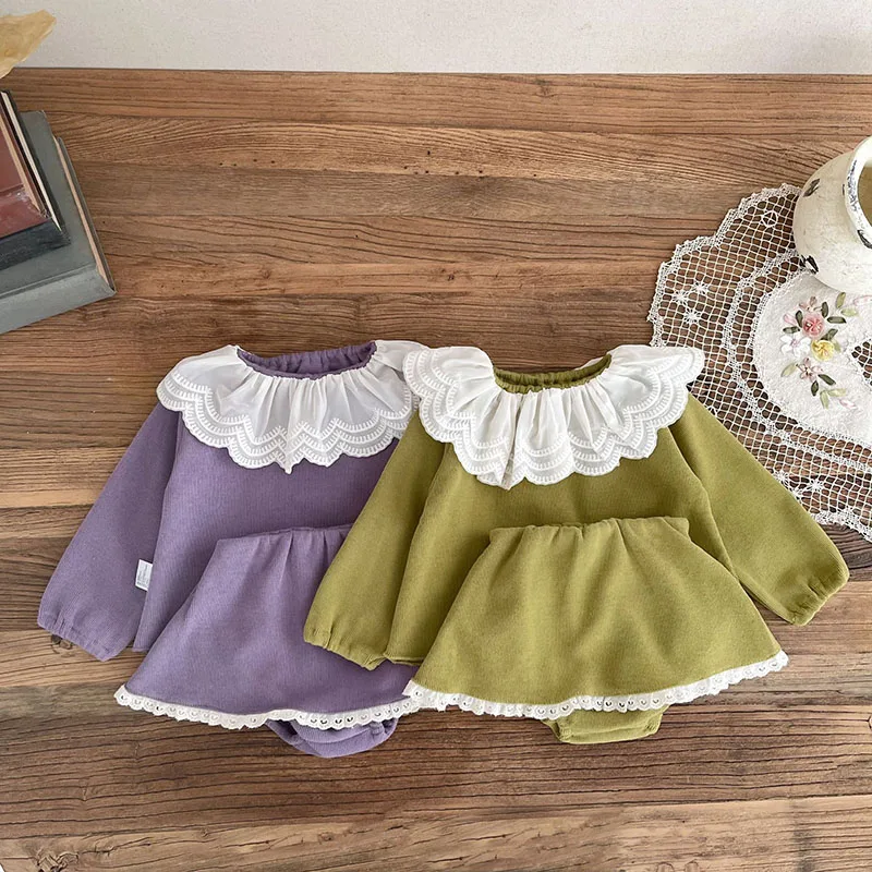 

MILANCEL New Autumn Baby Clothes Set Toddler Cute Color Blocked Lace Top + Culotte Infant Girls Princess Style Suit