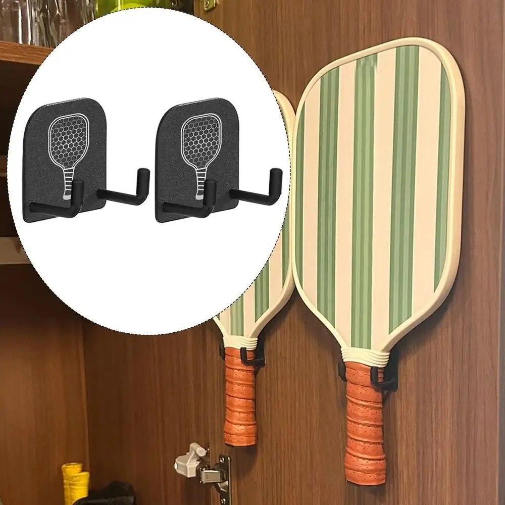 2Pcs Wall Mounted Pickleball Paddle Wall Rack Aluminum Alloy Self-adhesive Pickleball Rackets Holder Punch-Free Stable