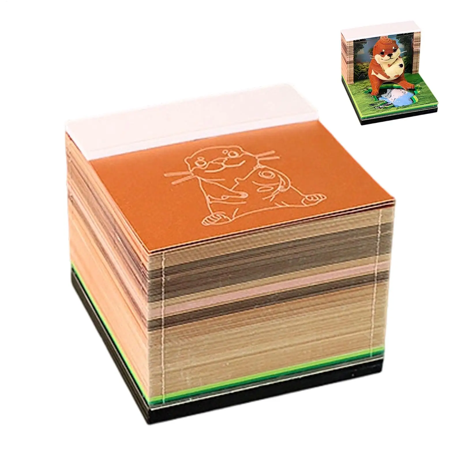 3D Otters Calendar 2027 Creative Tear-off Art Memo Pad Animal Shape Memo Pad With LED Light Carving Art Notebook Desk Calendar