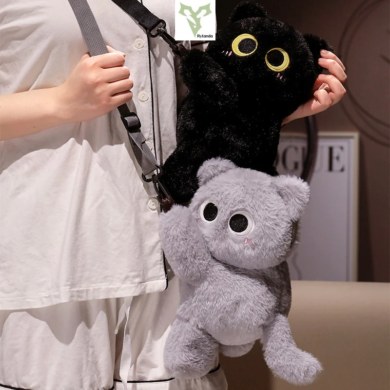 Sac à dos en peluche avec bretelles réglables pour filles, animal en peluche mignon, sac chat, matériau en peluche doux