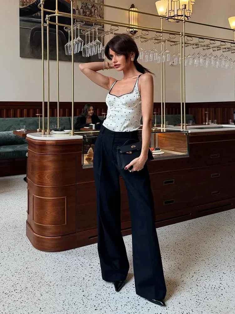 Retro Polka Dot Sling Korte Top Vrouwen Sexy Vierkante Hals Off-shoulder Slanke Cropped Blouse 2026 Dame Lente Dagelijks High Street Top