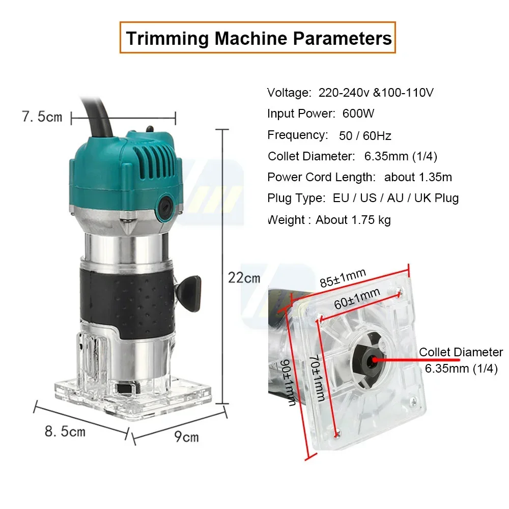 800w 30000rpm Electric Wood Router Woodworking Manual Trimmer With Milling Cutter Machines Power Carpentry Power Tool Combo Kit