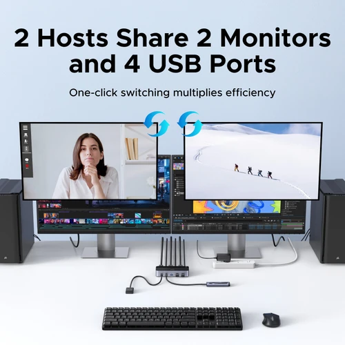 Imagen 2 del producto UGREEN 4K 60Hz HDMI KVM Switch 2 en 2 salidas USB C USB 3,0 Monitor de compartir teclado ratón HDR pantalla 3D para ordenador portátil impresora de escritorio