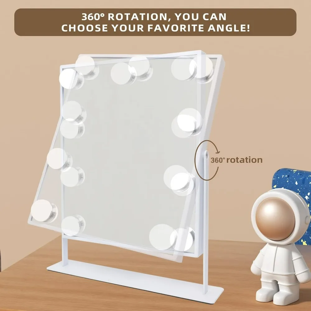 Kosmetikspiegel mit Lichtern, 9 LED-Lampen, anschließbarer, beleuchteter Schminkspiegel mit Lichtern, 360-Grad-Drehung mit 10-facher Vergrößerungsspiegel