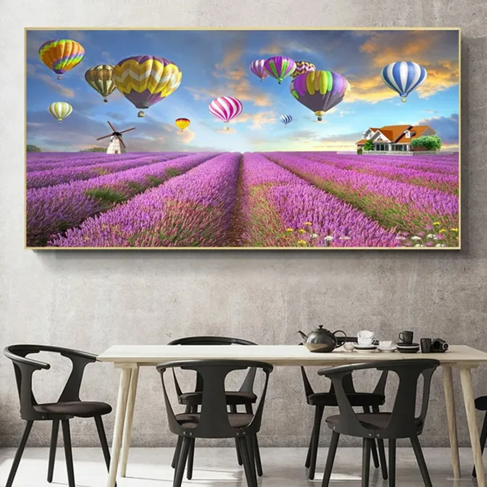 Beautiful Lavender Field Landscape Large Full Mosaic Diamond Painting 2024 New Hot Air Balloon Giraffe Diy 5D Diamond Embroidery