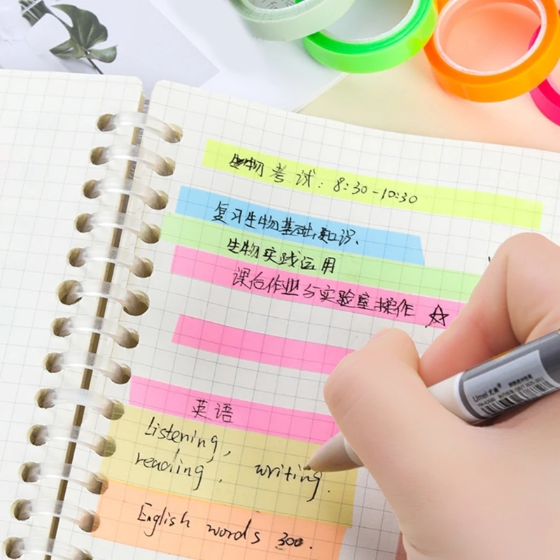 

Colorful Fluorescent Plastic Sticky Tape Multipurpose Sticky Note Tape 0.6cm Width Easy To Tear By Hand Adhesive Tape F19E