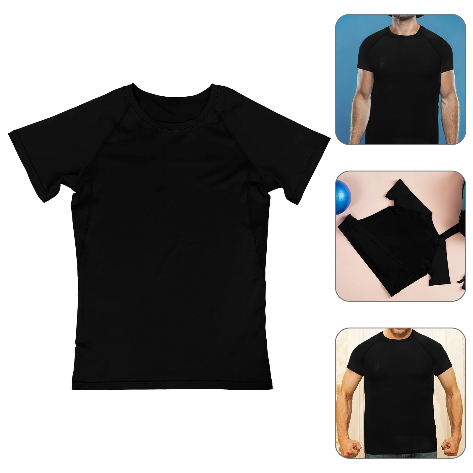 

Men Shirts Quick-drying Short Sleeves Athletic Top Tops Workout Black Running Gym for Men Half Running Chemical(M)
