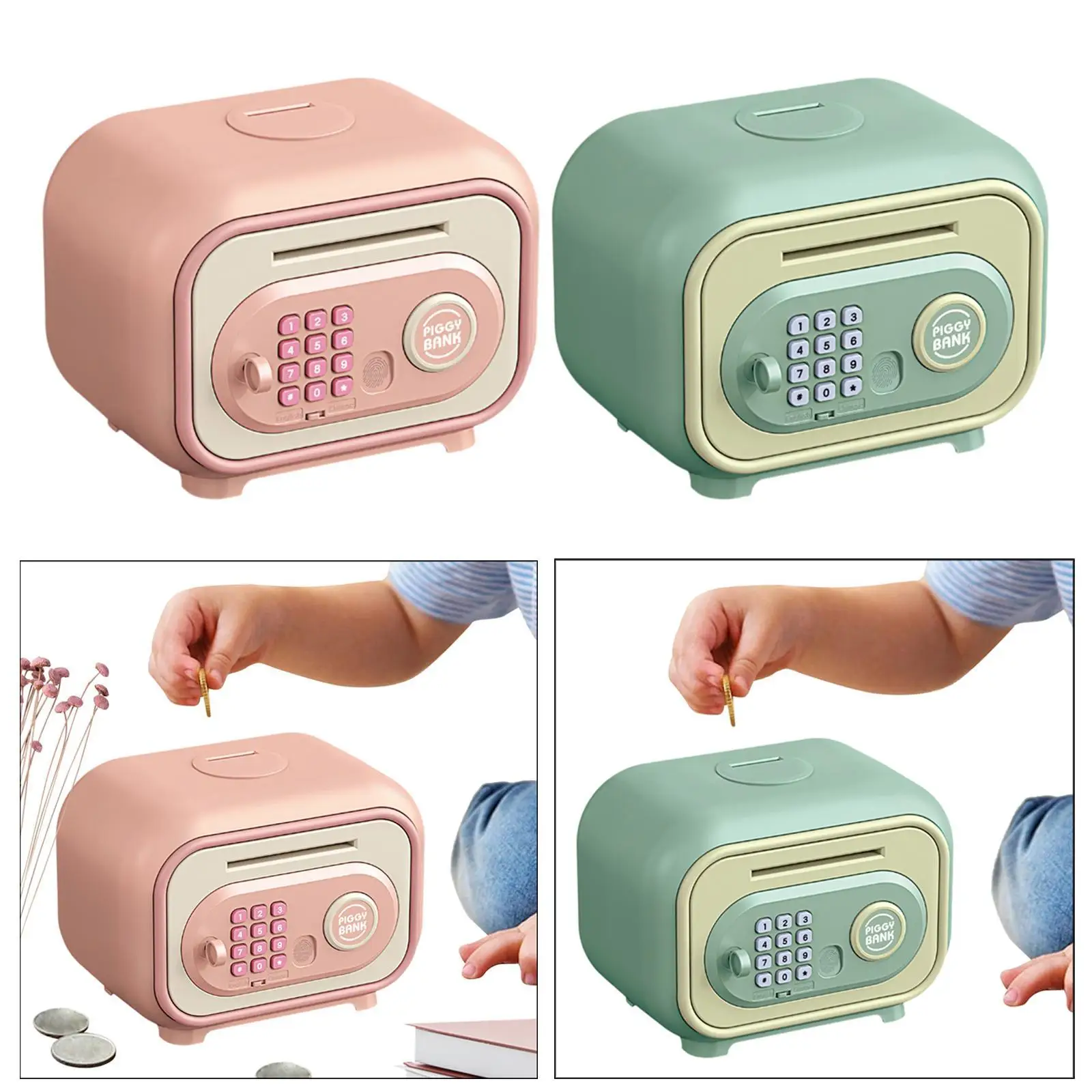 Electronic Piggy Banks Saving Money Automatic Roll Double Mode Fingerprint Password for Kids Children Age 3-8 Years Girls Boys