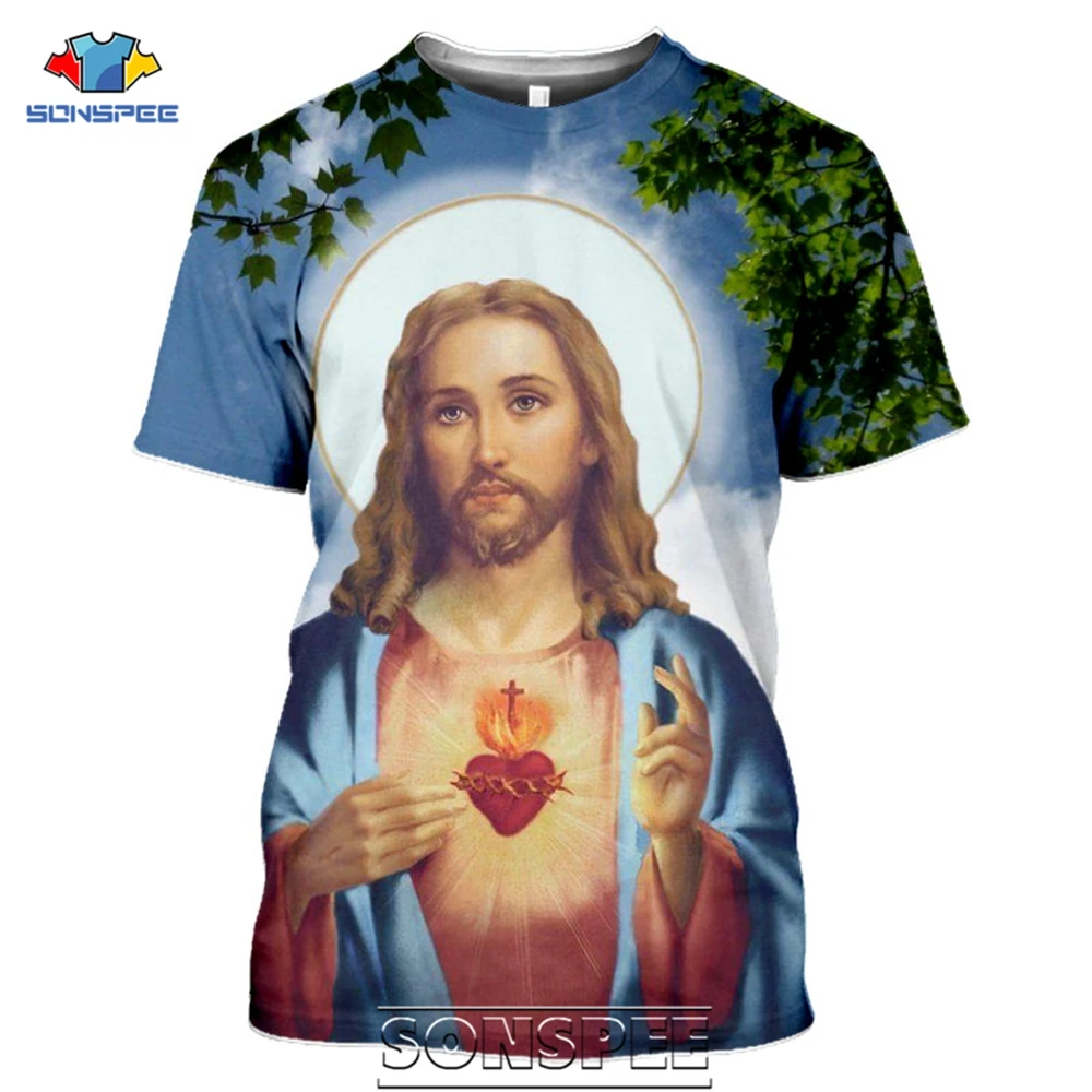 Religion T-shirt Men Women Jesus God Hip hop Cartoon Painting 3D Print Harajuku Casual Shirt