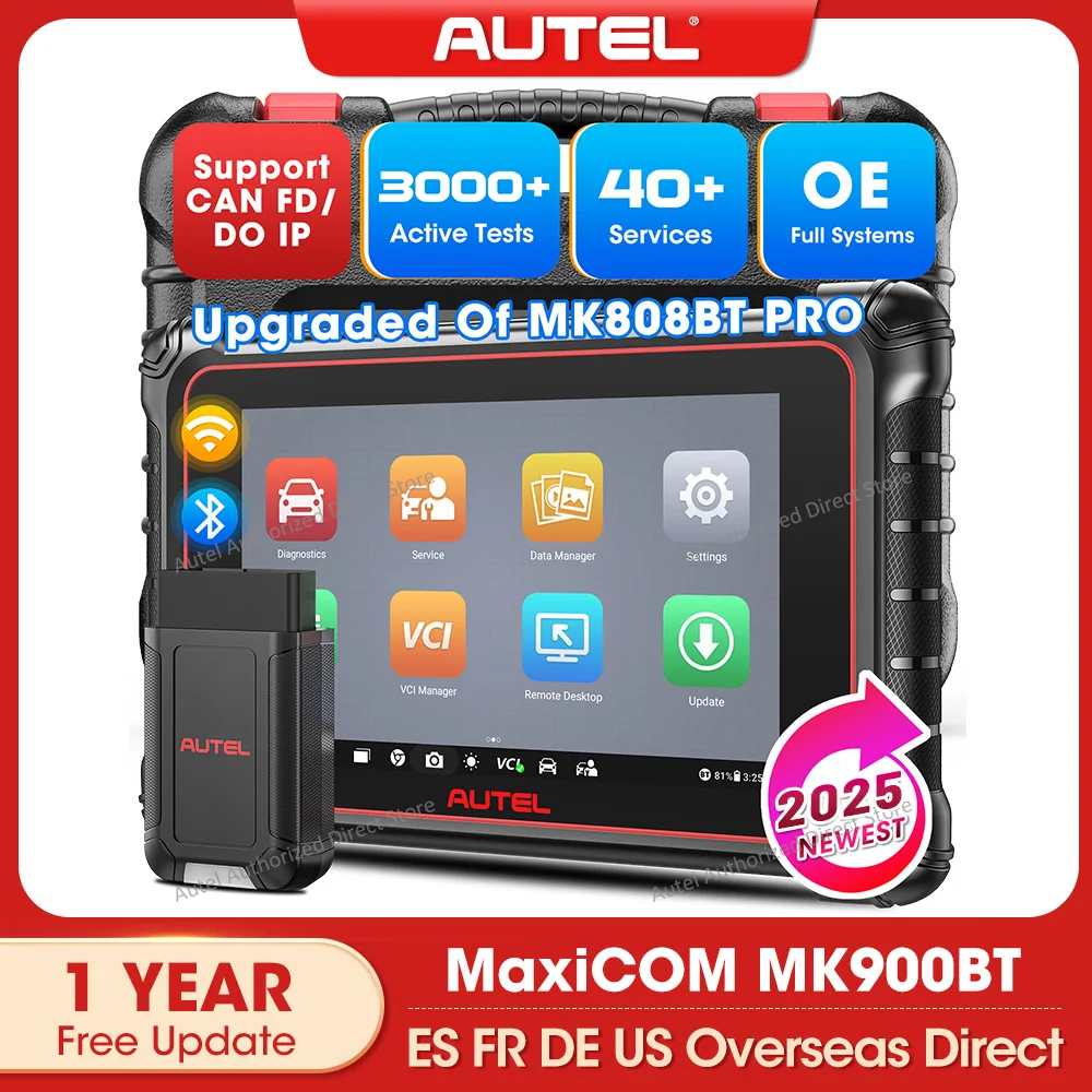 Autel MaxiCOM MK900BT Car Diagnostic Tool 8-Inch OBD2 BiDirectional Scanner 40+ Service CANFD DOIP Upgrade of MK808BT Pro MK808S