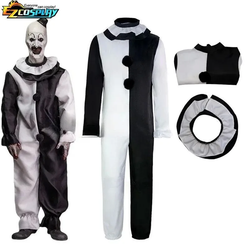 Horror Movie Terrifier Cosplay Costume Stage Performance Uniform Clown Clothes Scary Bloody Mask Halloween Outfit Adult Child