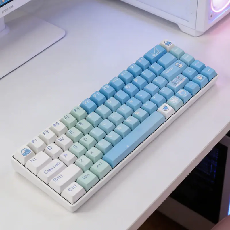 Blue And White Keycap Original Cute Abs Cherry Profile Opaque 128 Pc Cross Axis Sublimation Keycaps For Mechanical Keyboard