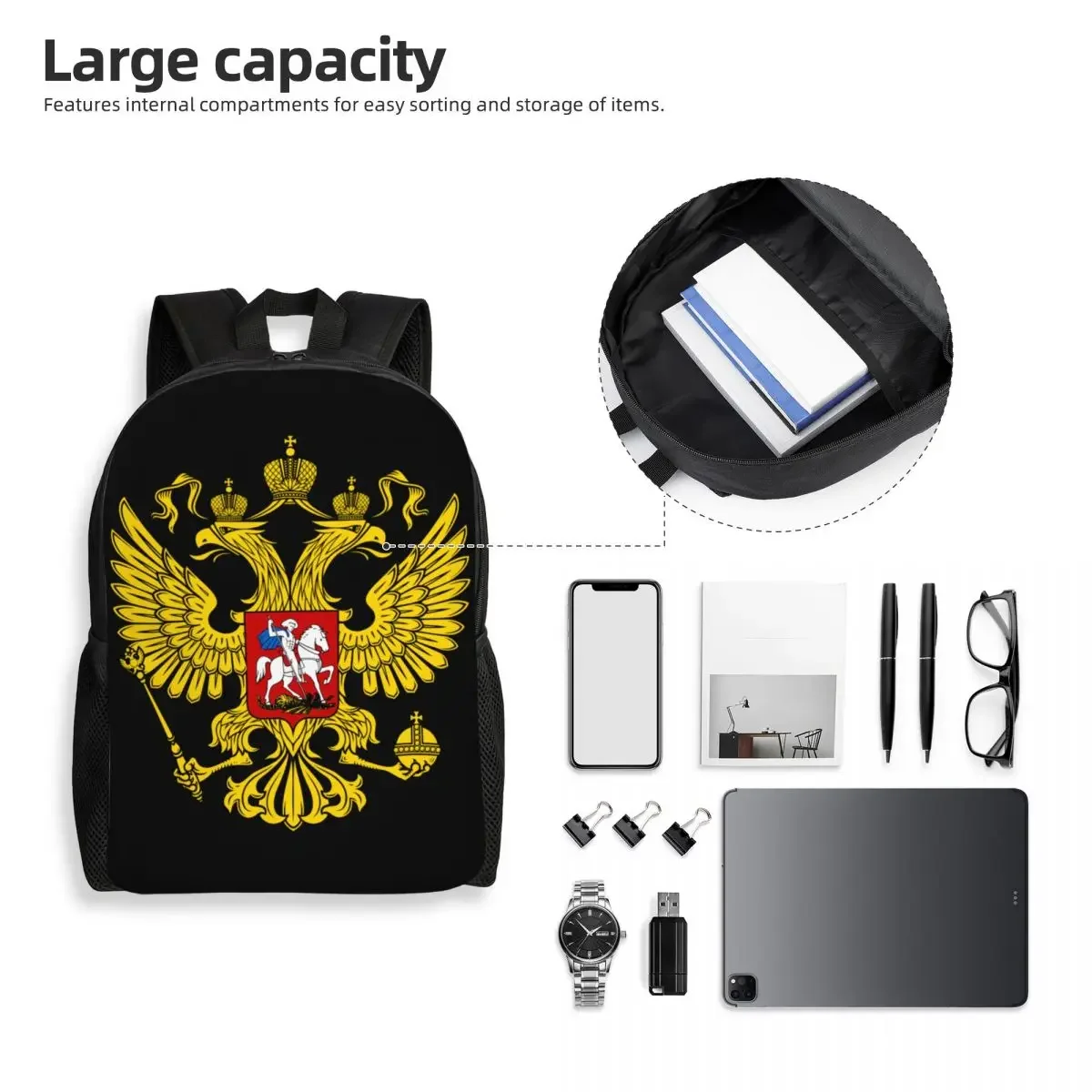 Custom Coat Of Arms Of Russia Laptop Backpack Women Men Fashion Bookbag for School College Student Russian Empire Bags