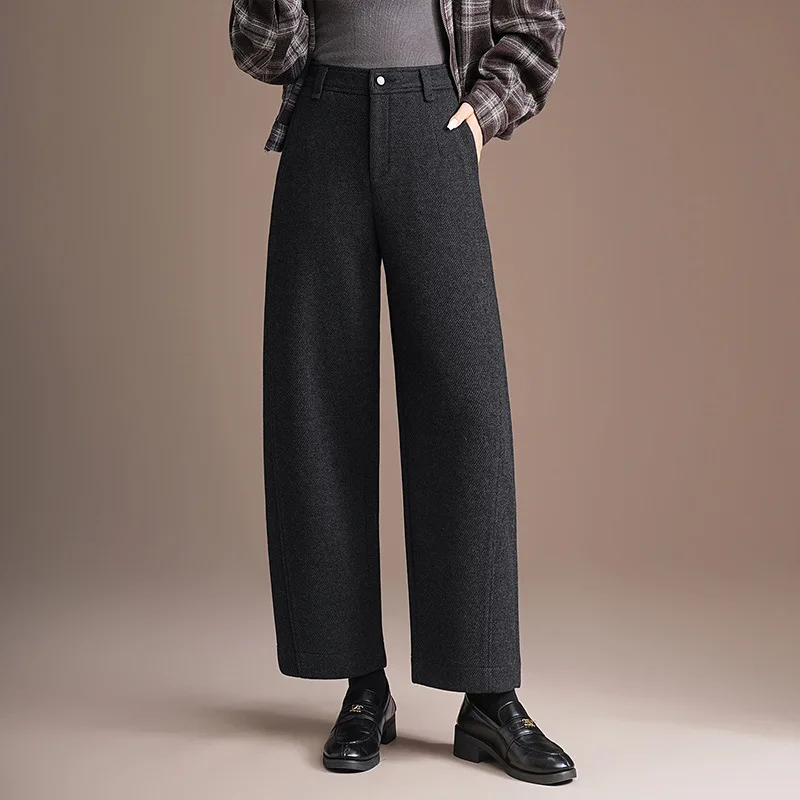 

Woolen Pants for Women, and Winter, Elegant Petite , Feel, Thickened and Warm, Straight-Leg Pants