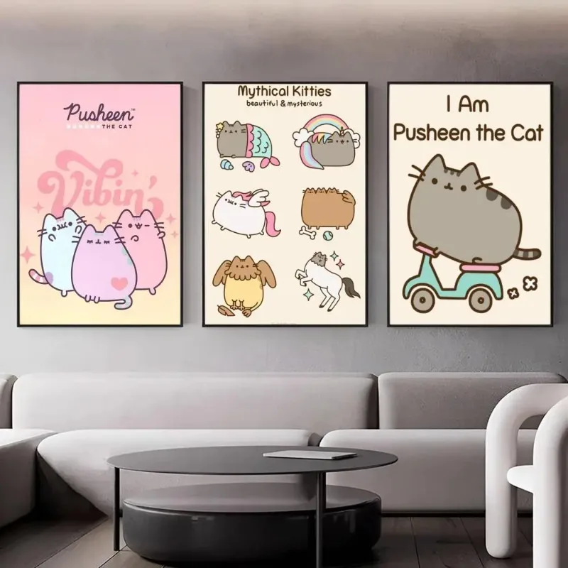 Cartoon Pusheen Kawai Cat Anime Canvas Painting Mural High Quality Bedroom Study Wall Decoration