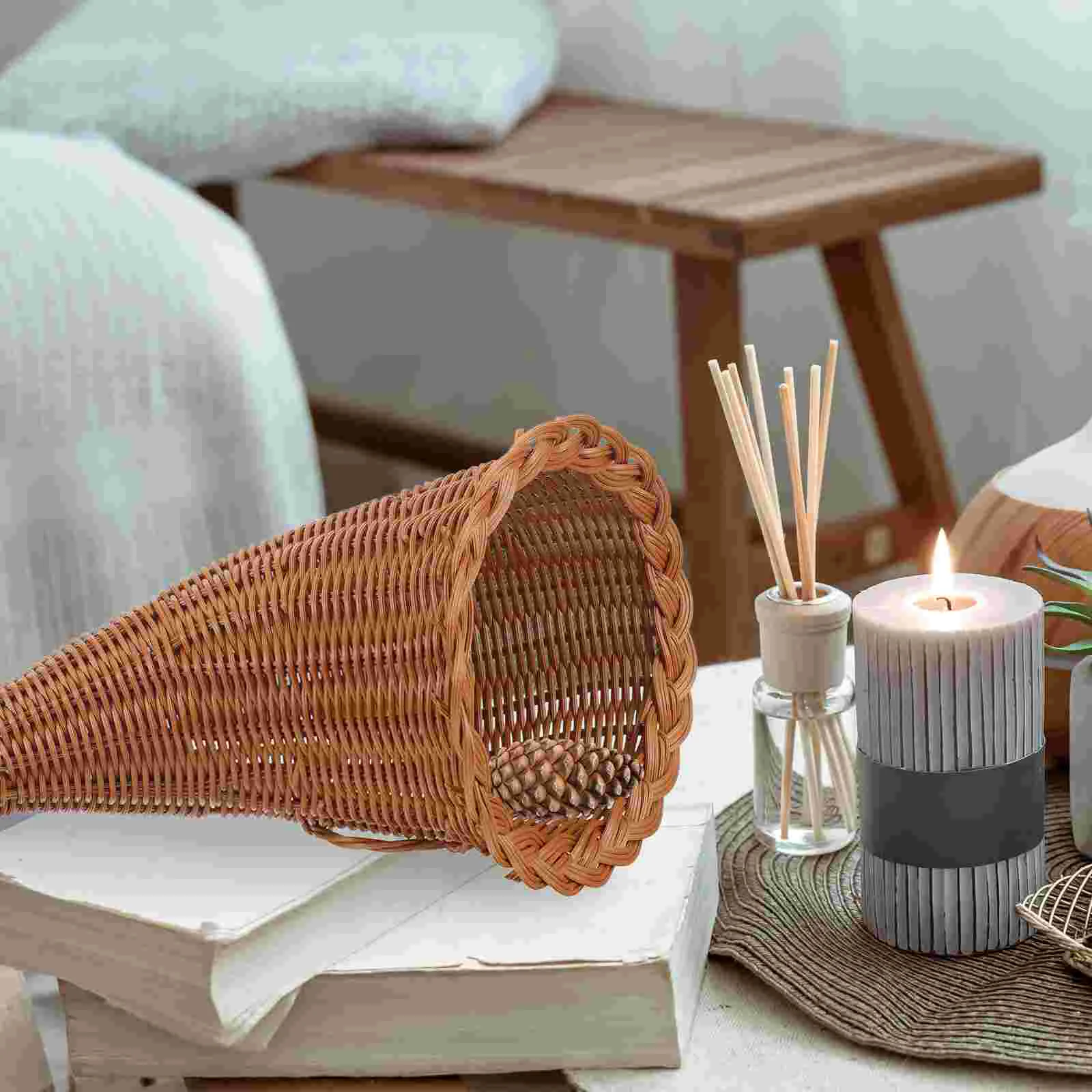 Flower Basket Christmas Ornament Gift Horn Cowbell Style Hand-woven Multi-purpose Decorative Rattan Shopping Storage Baskets