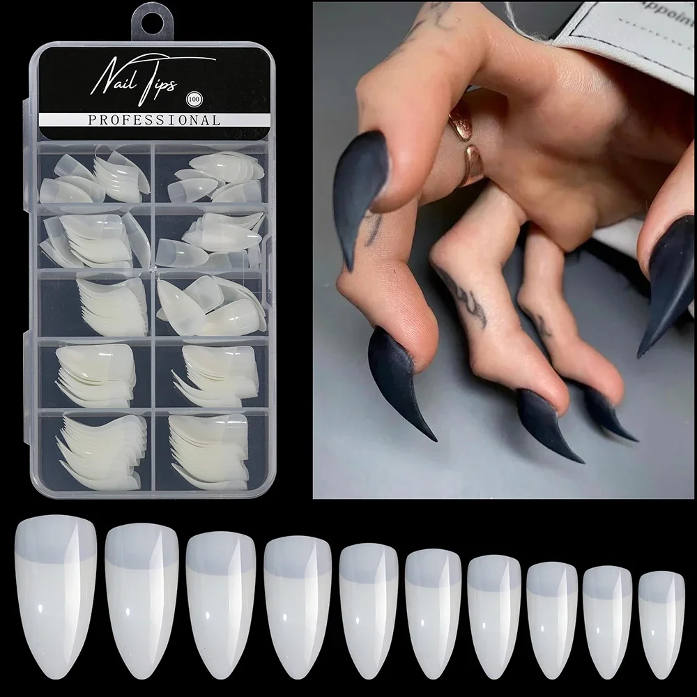 100Pcs Hawk Curved Nail Tips Full Cover Eagle Claw Curve False Nails Extension White/Clear Fake Nails For Manicure Art Salon
