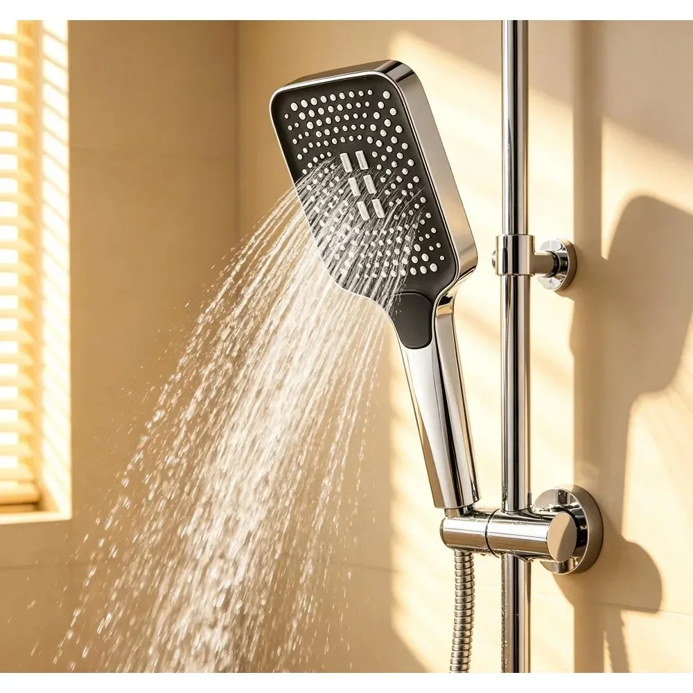Adjustable 3-Mode High Pressure Shower Head Large Flow Water-Saving Rainfall for Bathroom