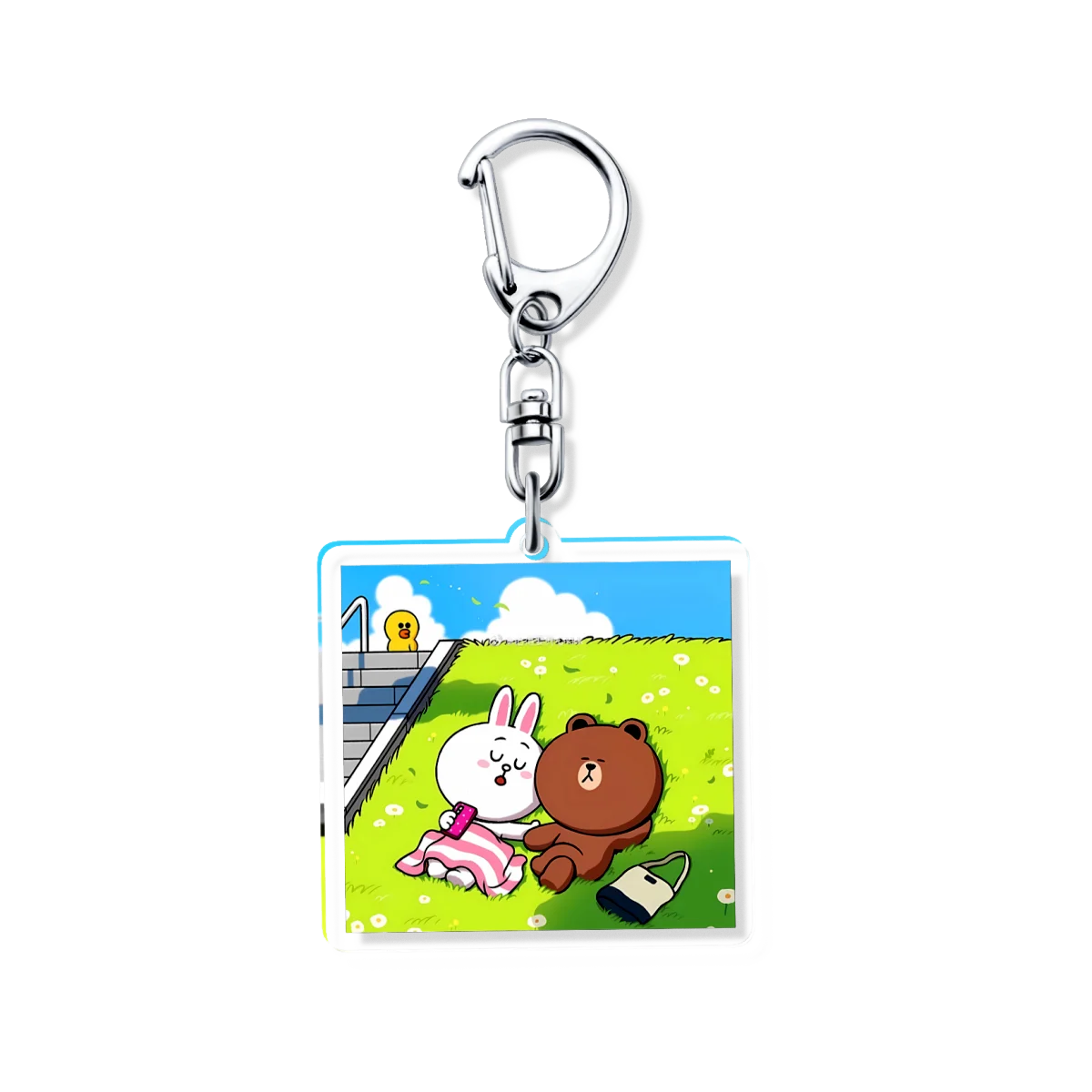 Q Version Brown Bear Cute Keychain Jewelry Pendant Friends Couple Gift Accessories Bag Charms Acrylic Key Chain Souvenir Badge