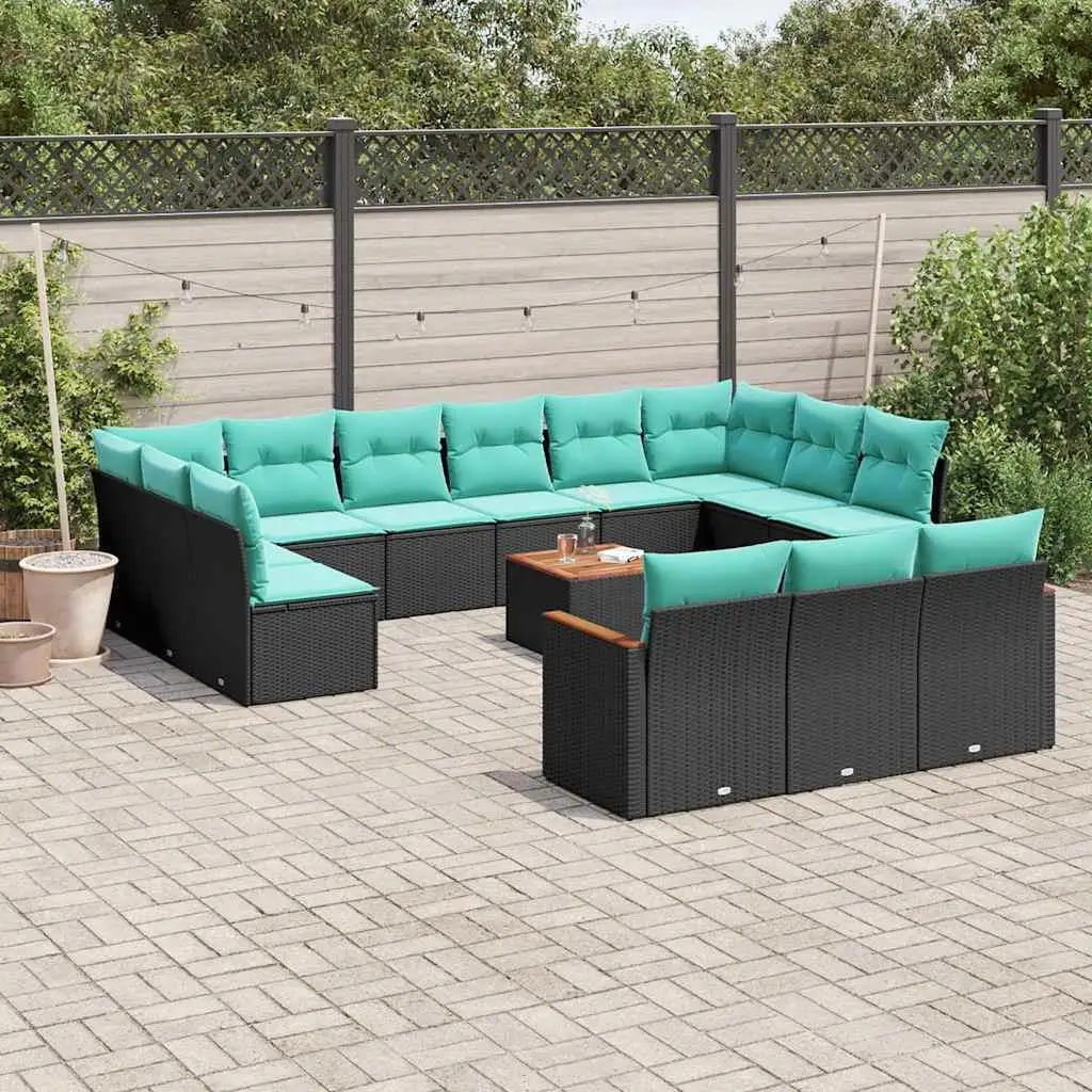 

14 Piece Outdoor Patio Sofa Set with Cushions Black Rattan Furniture Garden Lounge Seating