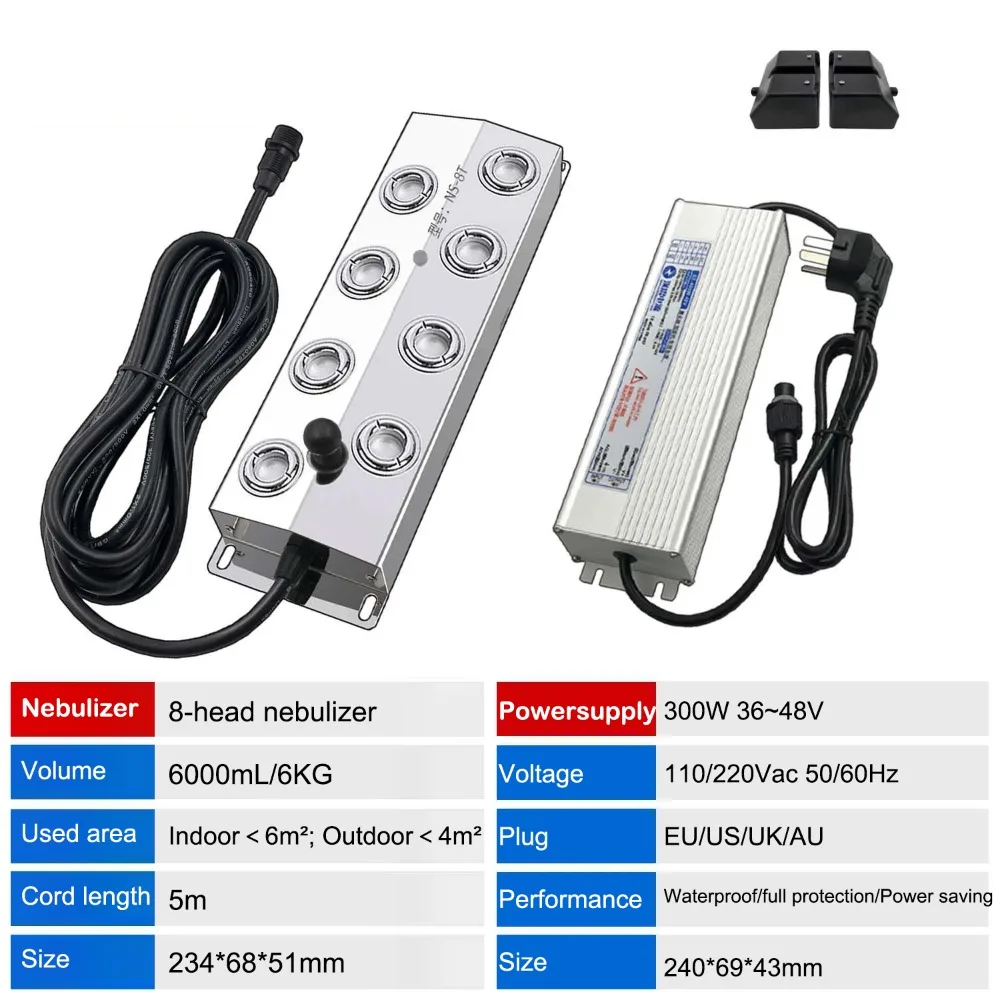 Ultrasonic Humidifier Mist Maker Fogger Machine /6/8/10/12 Head Waterproof 110V/ 220V Power Supply Fog Sprayer Generato