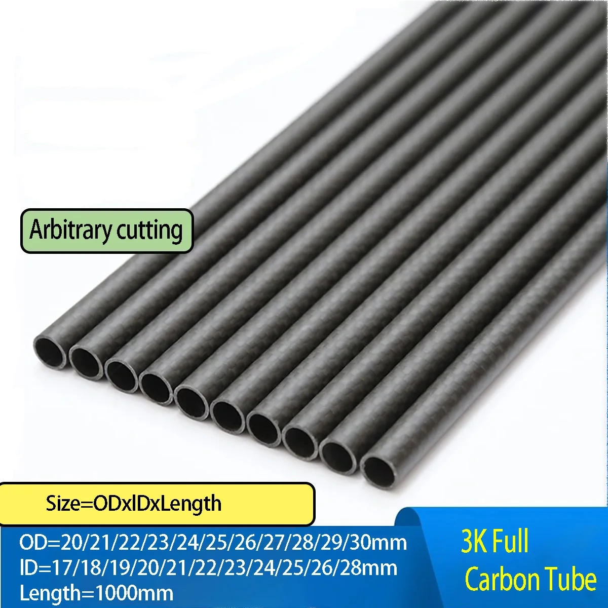 

1pcs 3K High-strength Composite Carbon Fiber Tube Length 1000mm lD=17/18/19/20/21/22-28mm Twill Glossy Hollow Carbon Tube Pipe