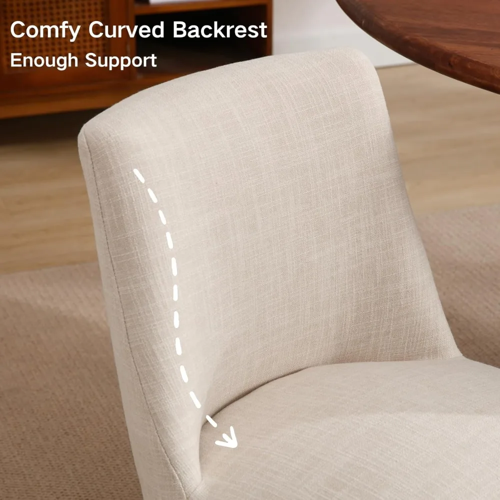 농가 스타일 식사용 브라운 나무 다리가 있는 린넨 커버 파슨스 의자 4개 세트