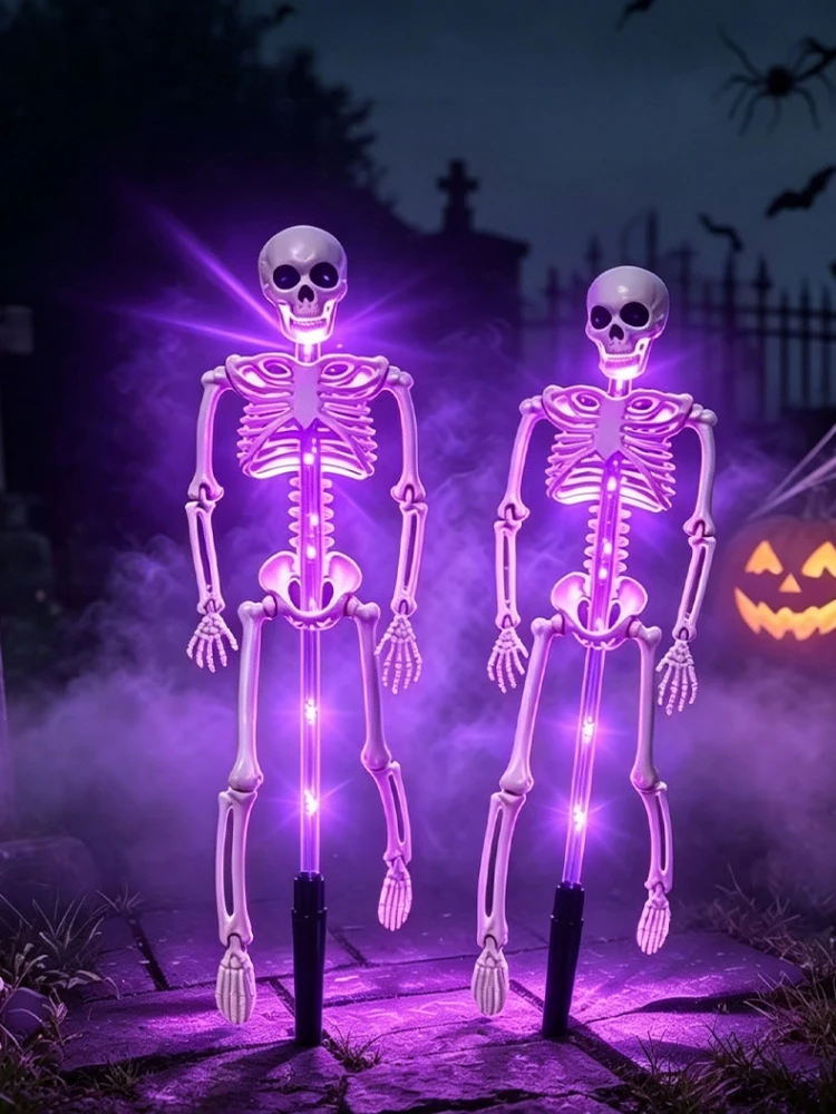 Outdoor Halloween Solar Stake Lights Waterproof Purple Orange Realistic Skeleton LED Garden Lights House Yard Lawn Party Decor