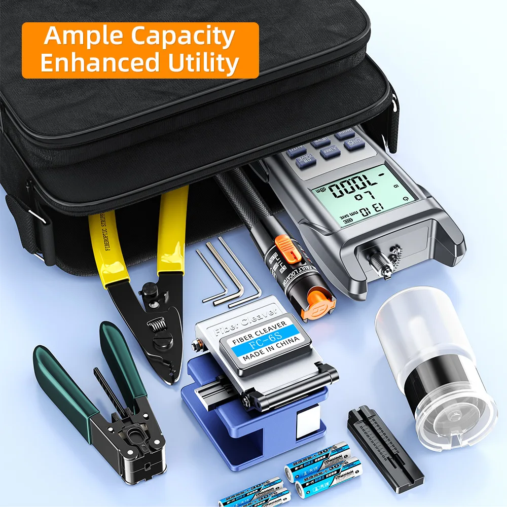 Fiber Optic Cold-Splice Kit Tool Set Case Fusion Splicer Toolbox Miller Pliers Optical Power Meter Red Light Source Fiber view 2