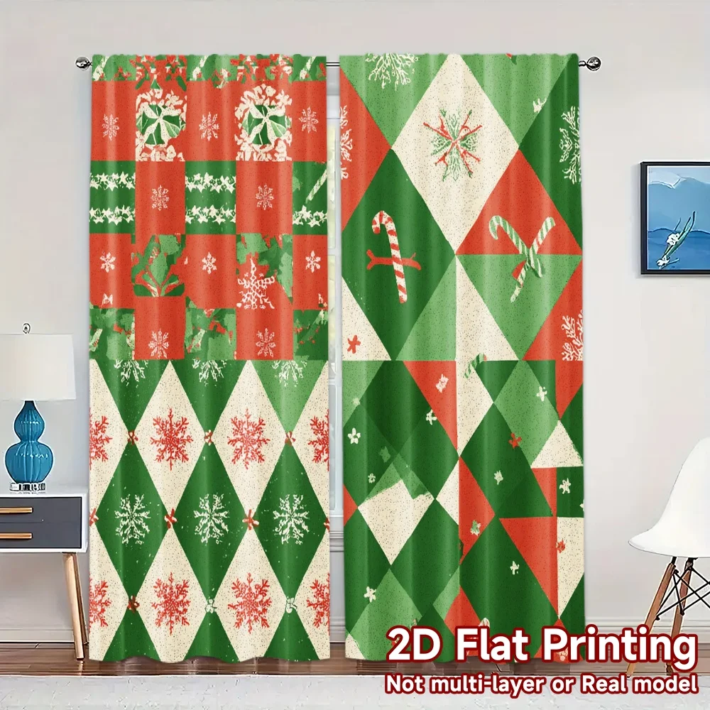2D Flat Printing,JIT 2pcs, Curtains (Without Rod) FestiveGreeting (4) Chic Contemporary Curtains Versatile 100% Polyester