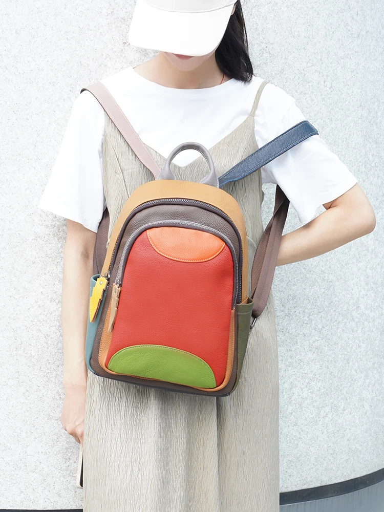 Zency Genuine Leather Women's Stylish Leather Backpack Knapsack Multi-color Bag