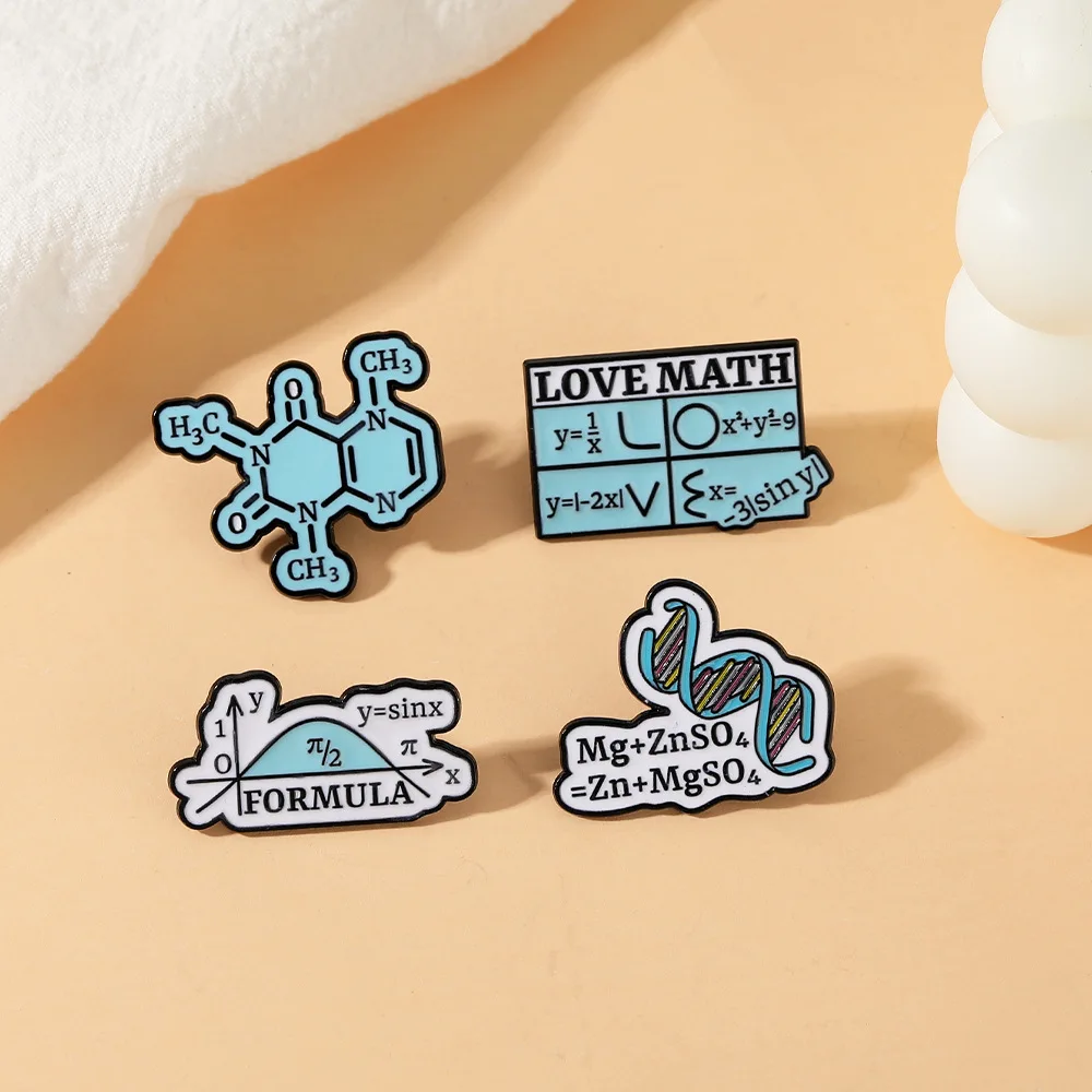 Science Reagent Experiment Enamel Pins Creative Mathematical Equation Chemical Molecule Lapel Badges Backpack Jewelry Gifts