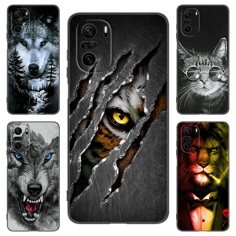 Wolf Lion Animal Black Silicone Phone Case For Xiaomi POCO X3 X4 NFC F4 GT F5 F6 M4 M6 X5 X6 NEO Pro 5G M5