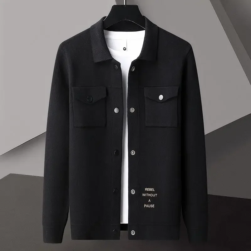 Luxury High-end Spring Autumn Jacket Men Knitted Cardigan Button Lapel Outerwear Pocket Design Slim Fit Coats Knit Sweaters New