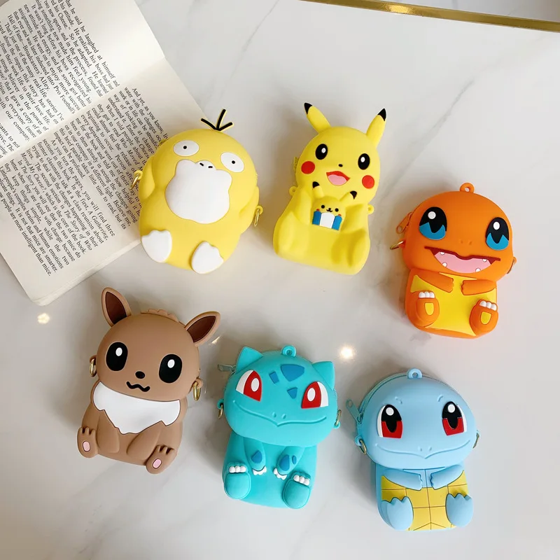 Pokemon Coin Purse Pikachu Anime Figures Cartoon Model Silicone Wallet Kawaii Personality Fashion  Shoulder Bag Kids Toys Gifts - view 4
