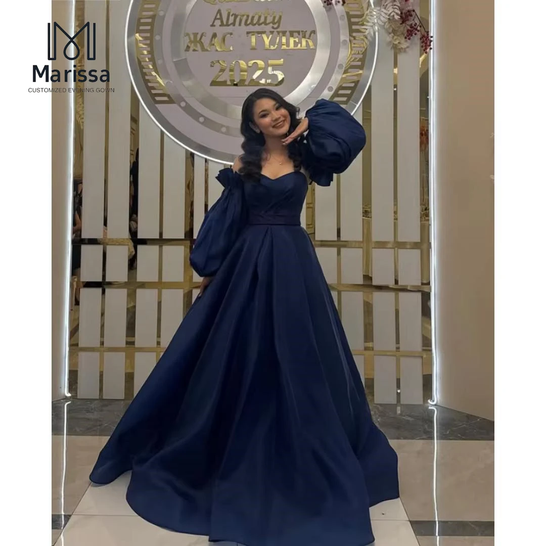 Marissa Abiti da sera da donna di lusso su misura Donna Elegante abito da festa elegante da donna di lusso Linea A Raso Blu navy