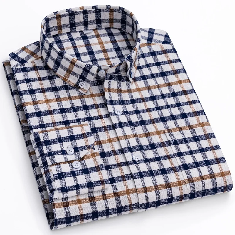Aliexpress 100% Cotton Oxford Men's Shirts Long Sleeves Plaid Soft Regular Fit Formal Dress Shirt Pocket Social Blouse Male Clothes S-4XL - Aliexpress Deal