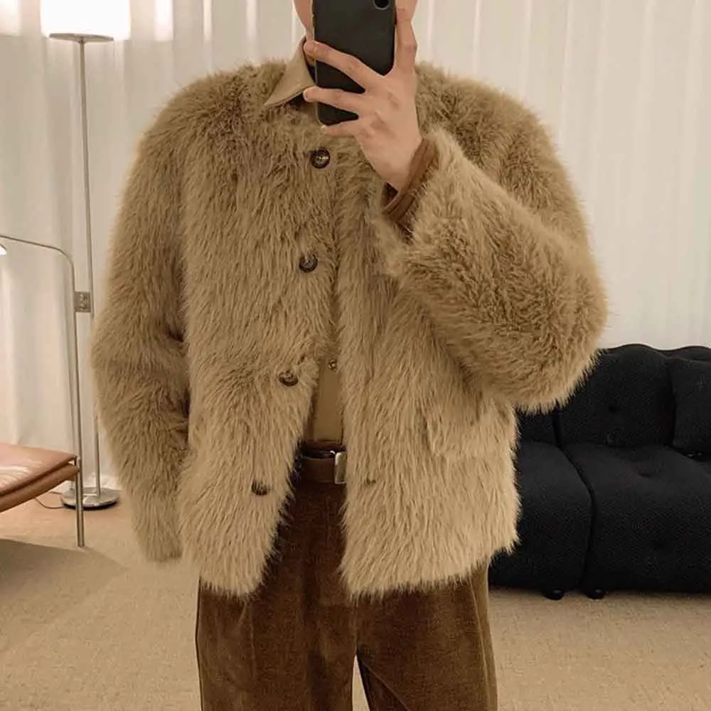 

Winter New Men's Solid Color Plush Long-Sleeved Jacket American Retro Fashion Trend High Street Casual Loose Niche Men's Tops