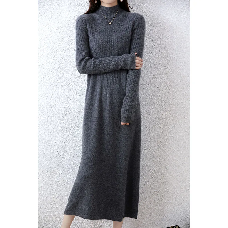 Hot Sale Cashmere Knitted Dress for Women Winter/ Autumn O-Neck Female Dresses Long Style 6Colors S-XXL Jumpers Girl Clothes