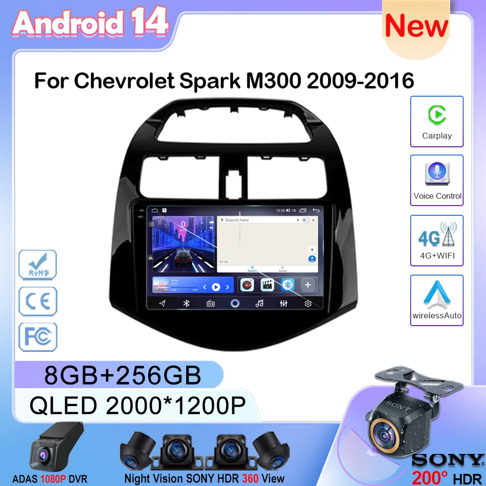 

Android 14 For Chevrolet Spark M300 2009-2016 Car Stereo Unit Multimedia Radio Video Player GPS Wireless Carplay Android Auto 4G