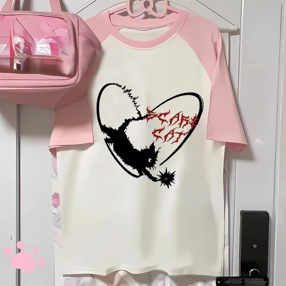 Camiseta Harajuku feminina, roupa casual de gato, roupa feminina