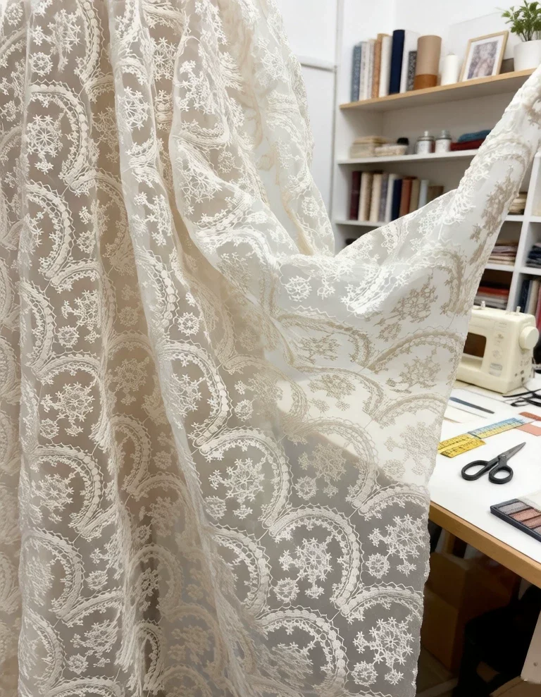

1yard New mesh tissu Cotton thread embroidery fabrics for clothing diy Wedding dresses and formal wear fabric