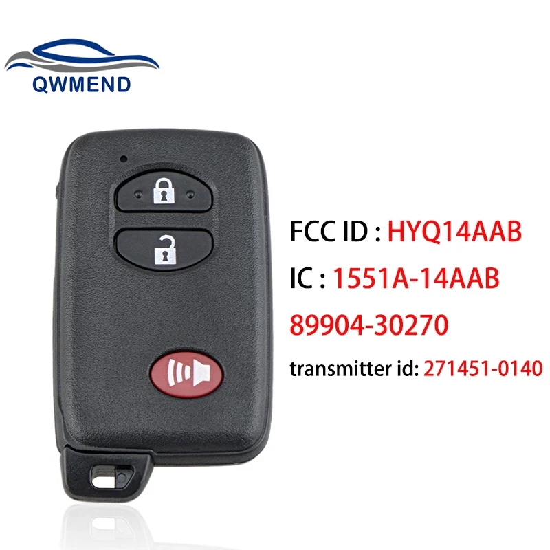 

QWMEND HYQ14AAB Remote Key for Toyota Highlander 2008 2009 2010 2011 2012 2013 Smart Car Key 2+1 3 Buttons 314.3Mhz 271451-0140