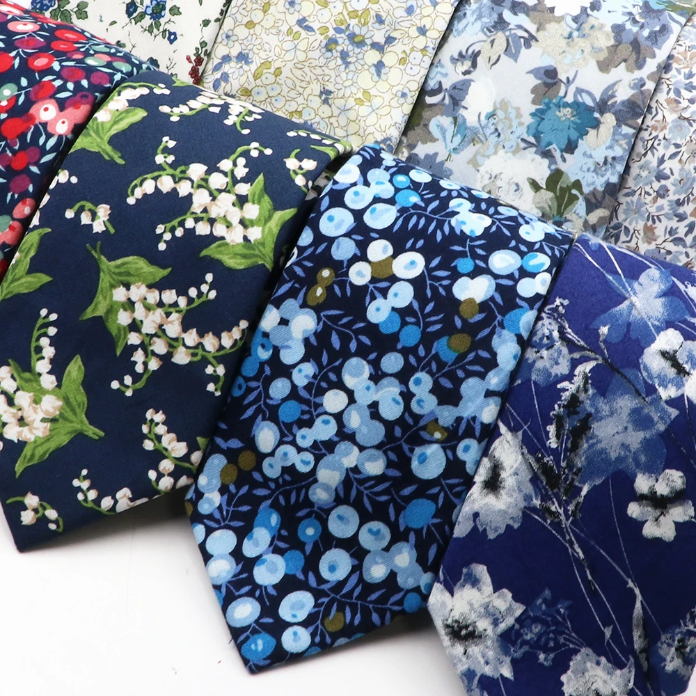 Men's Lovely Cotton Ties Blue Floral Pattern Neckties For Unique Wedding Business Party Daily Suit Shirt Wear Accessories Gifts