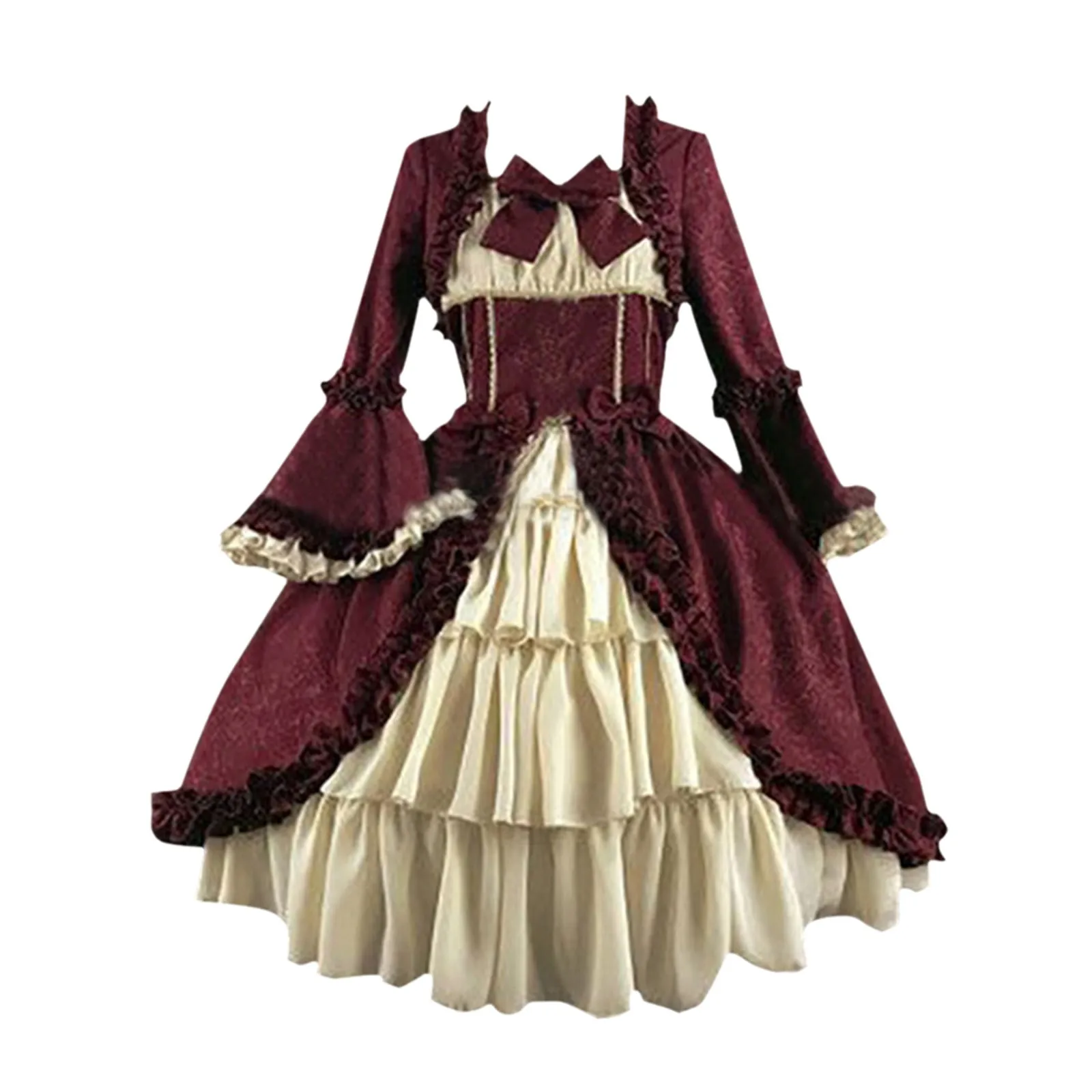 Vestido de corte medieval para mulheres, vestido de baile retrô Royal Lady, gola quadrada, cintura apertada, laço, traje elegante, estilo gótico