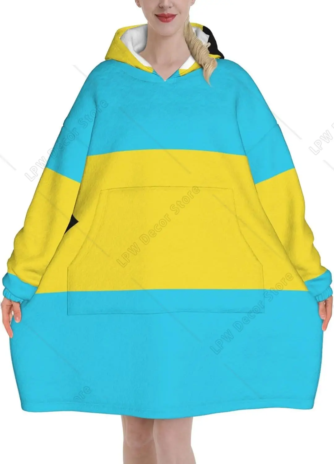 

Фланелевое носимое плюшевое одеяло для взрослых с флагом Багамского моря и карманами, ультрамягкая плюшевая теплая толстовка