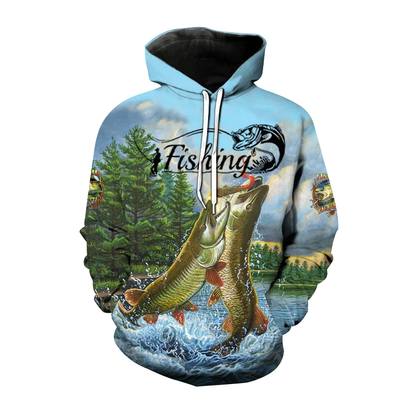 New Wild Fishing enthusiast hoodie for men 3D printed hunting Fish enthusiast sweatshirts for men and women in larger sizes